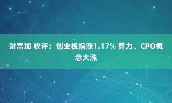 财富加 收评：创业板指涨1.17% 算力、CPO概念大涨